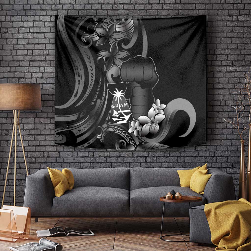 Black Hafa Adai Guam Tapestry Chamorro Latte Stone Hand With Plumeria