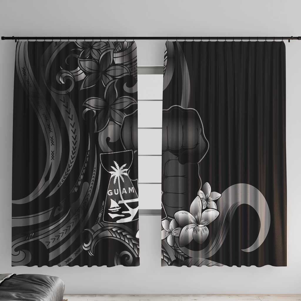 Black Hafa Adai Guam Window Curtain Chamorro Latte Stone Hand With Plumeria