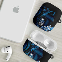 Blue Hafa Adai Guam AirPods Case Chamorro Latte Stone Hand With Plumeria - Polynesian Pride