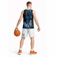 Blue Hafa Adai Guam Basketball Jersey Chamorro Latte Stone Hand With Plumeria - Polynesian Pride
