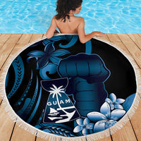 Blue Hafa Adai Guam Beach Blanket Chamorro Latte Stone Hand With Plumeria