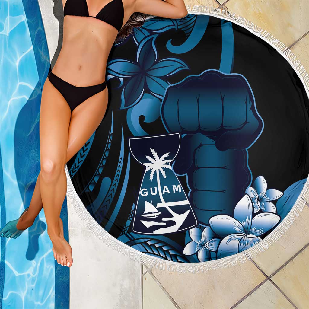 Blue Hafa Adai Guam Beach Blanket Chamorro Latte Stone Hand With Plumeria