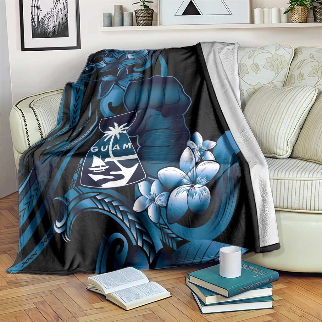 Blue Hafa Adai Guam Blanket Chamorro Latte Stone Hand With Plumeria