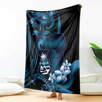 Blue Hafa Adai Guam Blanket Chamorro Latte Stone Hand With Plumeria