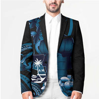 Blue Hafa Adai Guam Blazer Chamorro Latte Stone Hand With Plumeria - Polynesian Pride