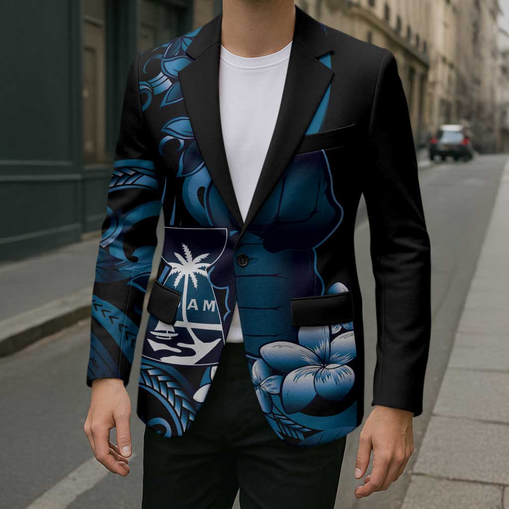 Blue Hafa Adai Guam Blazer Chamorro Latte Stone Hand With Plumeria - Polynesian Pride