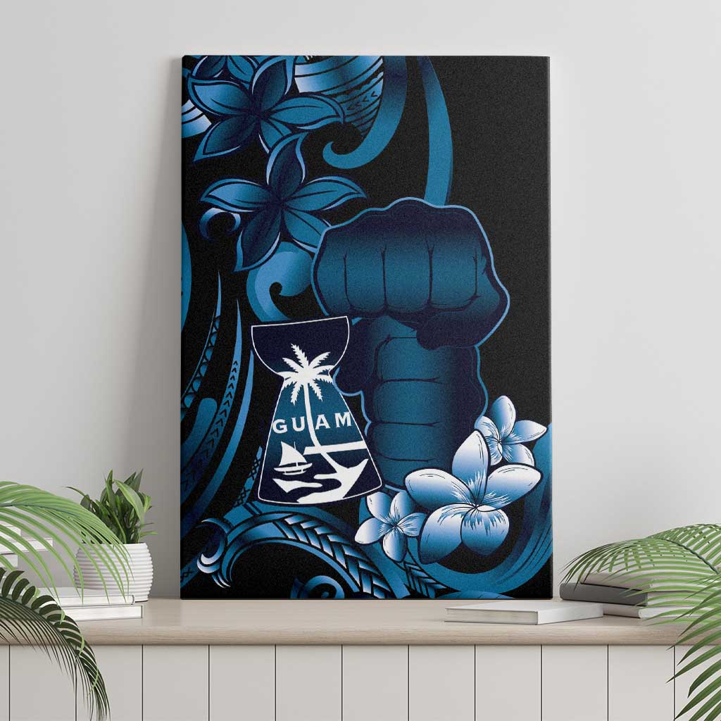Blue Hafa Adai Guam Canvas Wall Art Chamorro Latte Stone Hand With Plumeria