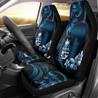 Blue Hafa Adai Guam Car Seat Cover Chamorro Latte Stone Hand With Plumeria