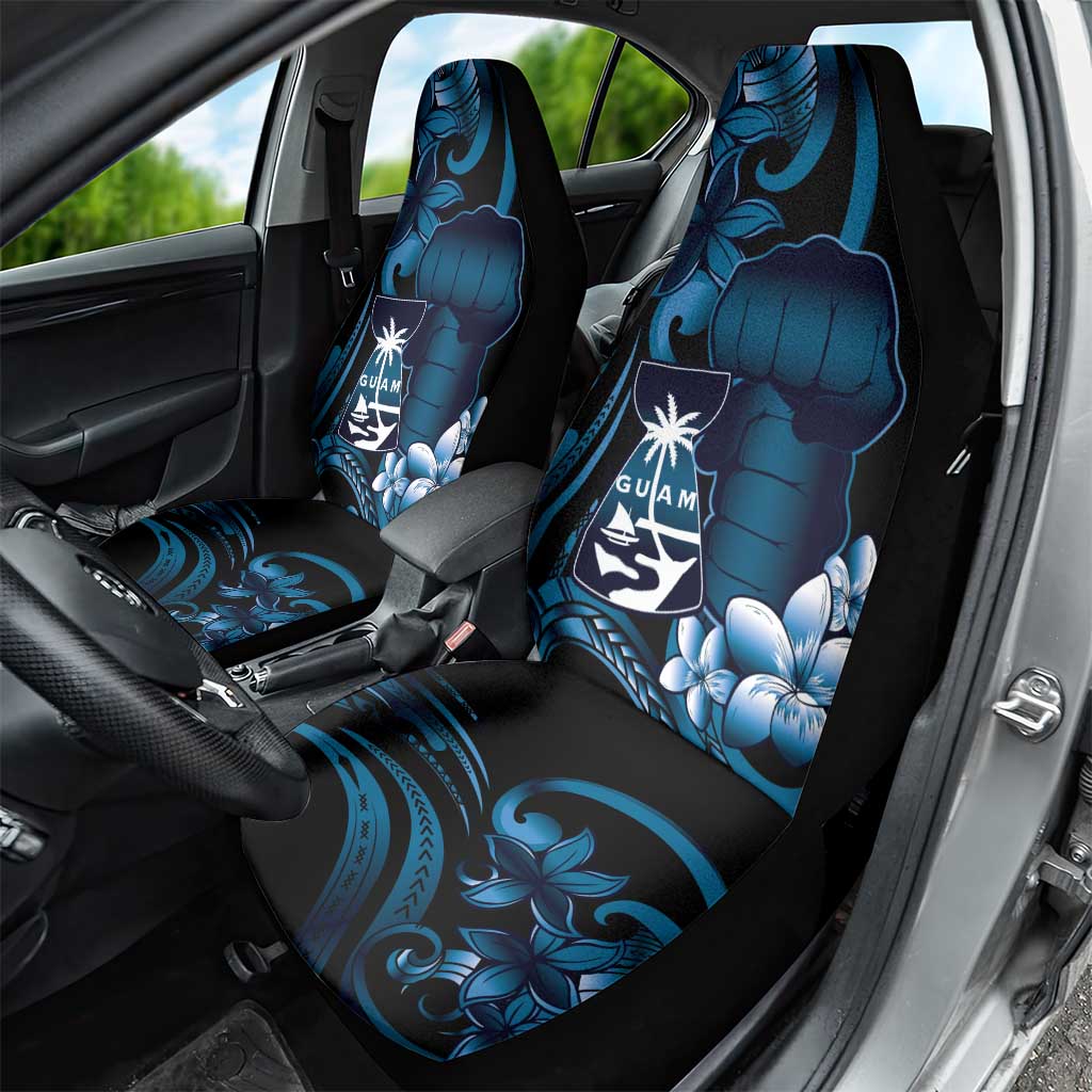 Blue Hafa Adai Guam Car Seat Cover Chamorro Latte Stone Hand With Plumeria