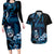 Blue Hafa Adai Guam Couples Matching Long Sleeve Bodycon Dress and Hawaiian Shirt Chamorro Latte Stone Hand With Plumeria