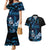 Blue Hafa Adai Guam Couples Matching Mermaid Dress and Hawaiian Shirt Chamorro Latte Stone Hand With Plumeria