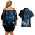 Blue Hafa Adai Guam Couples Matching Off Shoulder Short Dress and Hawaiian Shirt Chamorro Latte Stone Hand With Plumeria