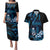 Blue Hafa Adai Guam Couples Matching Puletasi and Hawaiian Shirt Chamorro Latte Stone Hand With Plumeria