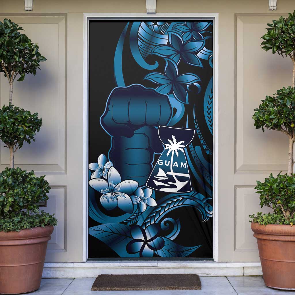 Blue Hafa Adai Guam Door Cover Chamorro Latte Stone Hand With Plumeria - Polynesian Pride