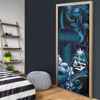 Blue Hafa Adai Guam Door Cover Chamorro Latte Stone Hand With Plumeria - Polynesian Pride