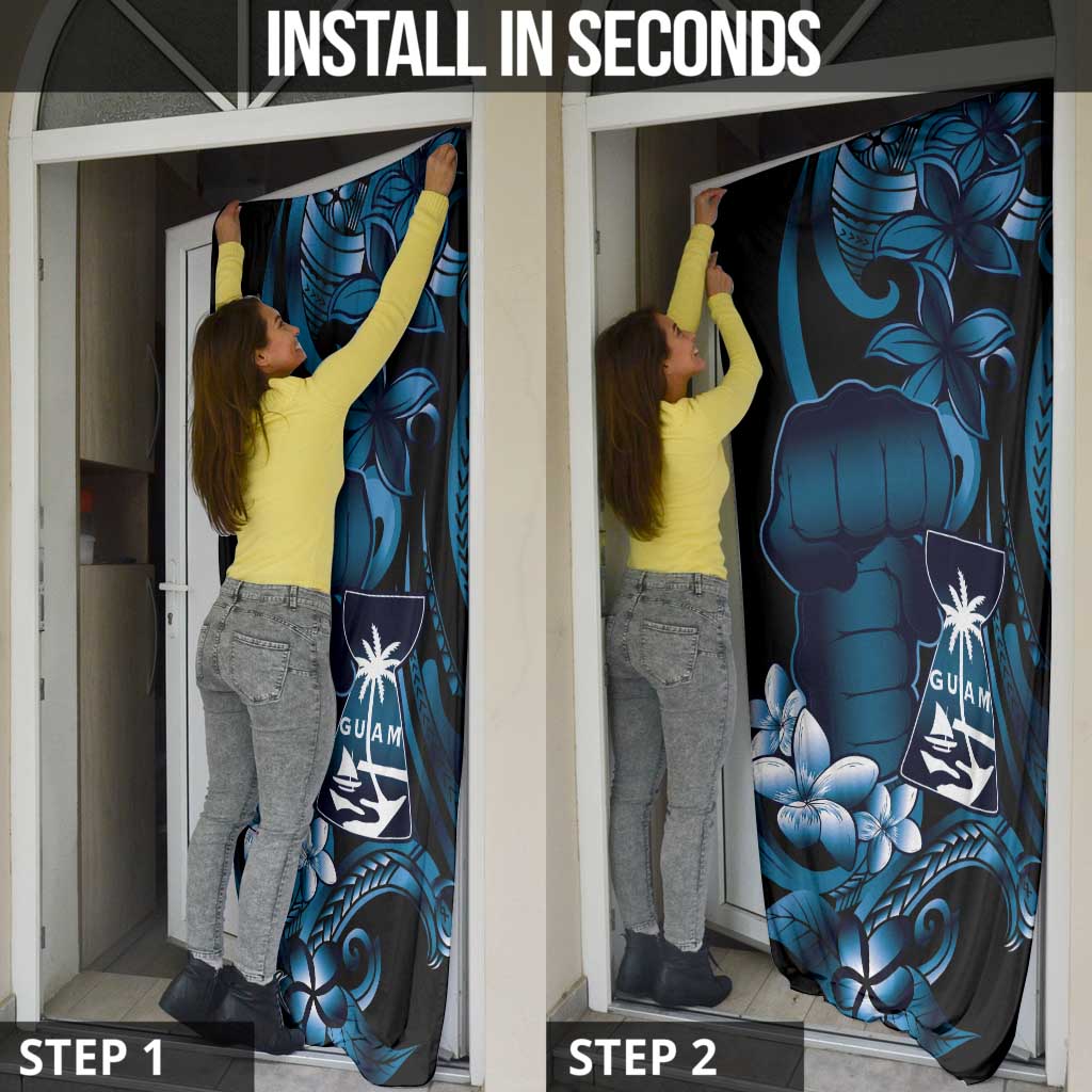 Blue Hafa Adai Guam Door Cover Chamorro Latte Stone Hand With Plumeria - Polynesian Pride