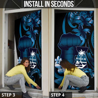 Blue Hafa Adai Guam Door Cover Chamorro Latte Stone Hand With Plumeria - Polynesian Pride