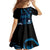 Blue Hafa Adai Guam Family Matching Off Shoulder Maxi Dress and Hawaiian Shirt Chamorro Latte Stone Hand With Plumeria