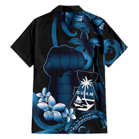 Blue Hafa Adai Guam Family Matching Off Shoulder Maxi Dress and Hawaiian Shirt Chamorro Latte Stone Hand With Plumeria