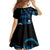 Blue Hafa Adai Guam Family Matching Off Shoulder Short Dress and Hawaiian Shirt Chamorro Latte Stone Hand With Plumeria