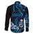 Blue Hafa Adai Guam Family Matching Off Shoulder Short Dress and Hawaiian Shirt Chamorro Latte Stone Hand With Plumeria