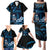 Blue Hafa Adai Guam Family Matching Puletasi and Hawaiian Shirt Chamorro Latte Stone Hand With Plumeria