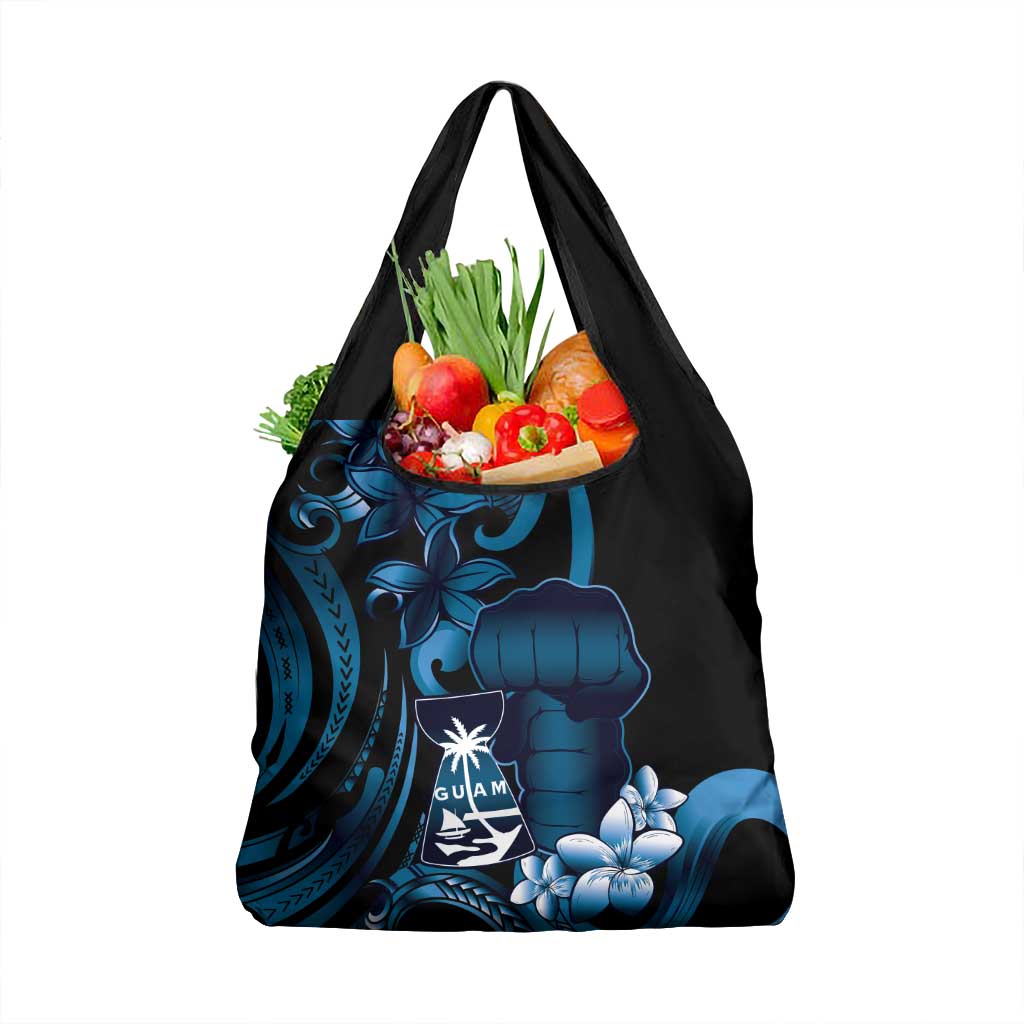 Blue Hafa Adai Guam Grocery Bag Chamorro Latte Stone Hand With Plumeria