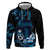 Blue Hafa Adai Guam Hoodie Chamorro Latte Stone Hand With Plumeria
