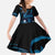 Blue Hafa Adai Guam Kid Short Sleeve Dress Chamorro Latte Stone Hand With Plumeria