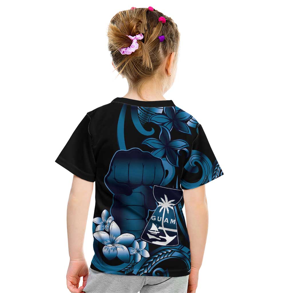 Blue Hafa Adai Guam Kid T Shirt Chamorro Latte Stone Hand With Plumeria