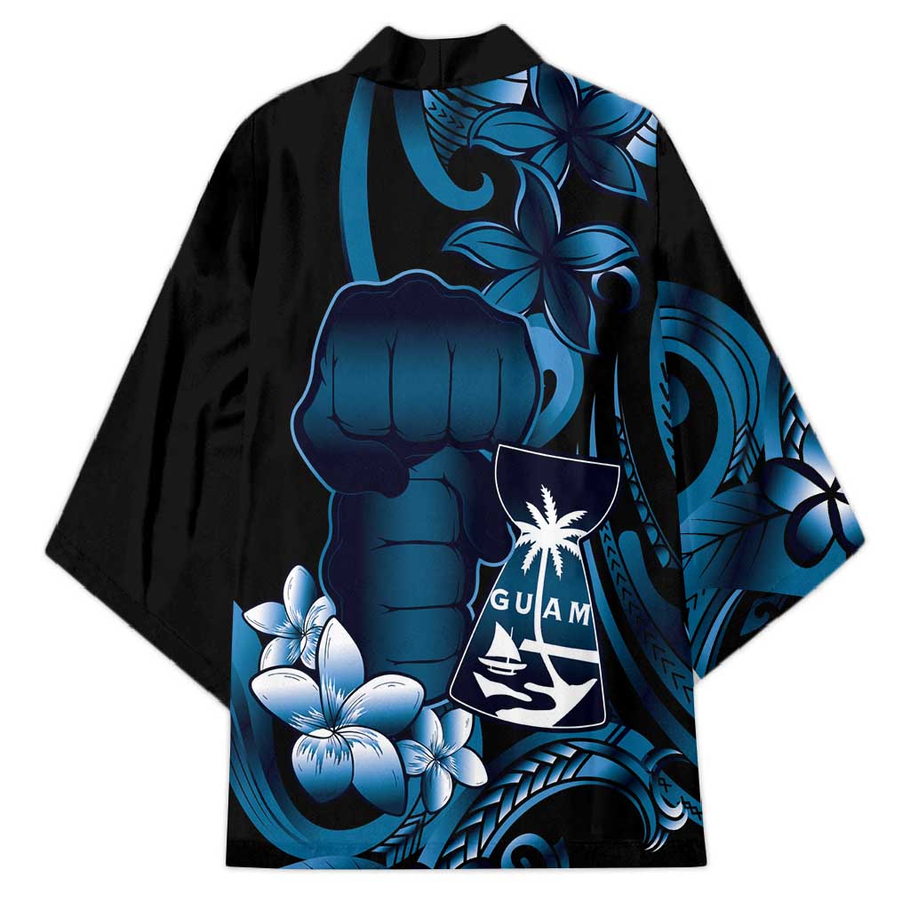 Blue Hafa Adai Guam Kimono Chamorro Latte Stone Hand With Plumeria - Polynesian Pride