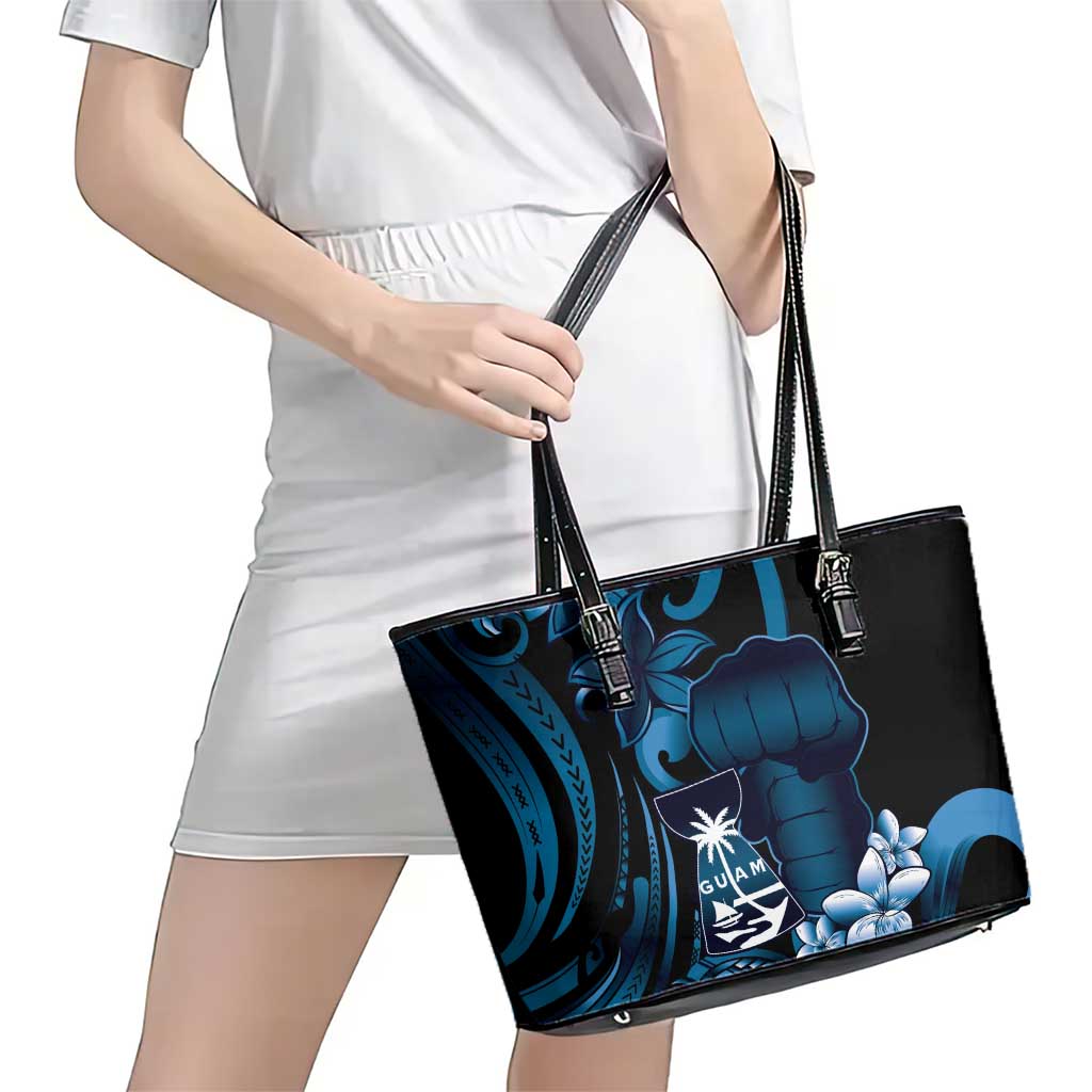 Blue Hafa Adai Guam Leather Tote Bag Chamorro Latte Stone Hand With Plumeria