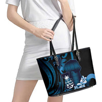 Blue Hafa Adai Guam Leather Tote Bag Chamorro Latte Stone Hand With Plumeria