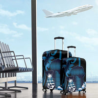 Blue Hafa Adai Guam Luggage Cover Chamorro Latte Stone Hand With Plumeria