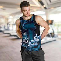 Blue Hafa Adai Guam Men Tank Top Chamorro Latte Stone Hand With Plumeria