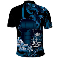 Blue Hafa Adai Guam Polo Shirt Chamorro Latte Stone Hand With Plumeria