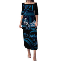 Blue Hafa Adai Guam Puletasi Chamorro Latte Stone Hand With Plumeria