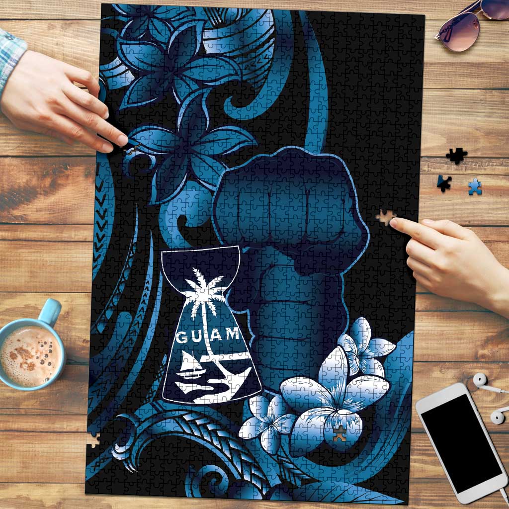 Blue Hafa Adai Guam Puzzle Chamorro Latte Stone Hand With Plumeria - Polynesian Pride