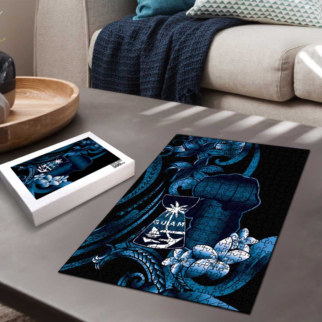 Blue Hafa Adai Guam Puzzle Chamorro Latte Stone Hand With Plumeria - Polynesian Pride