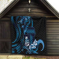 Blue Hafa Adai Guam Quilt Chamorro Latte Stone Hand With Plumeria