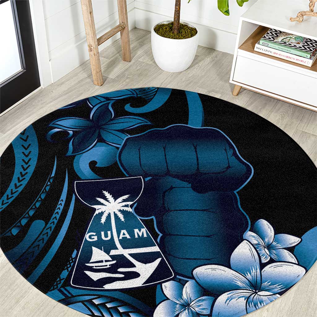 Blue Hafa Adai Guam Round Carpet Chamorro Latte Stone Hand With Plumeria