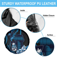 Blue Hafa Adai Guam Spare Tire Cover Chamorro Latte Stone Hand With Plumeria