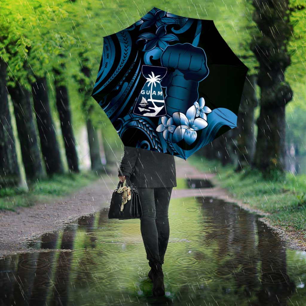 Blue Hafa Adai Guam Umbrella Chamorro Latte Stone Hand With Plumeria - Polynesian Pride