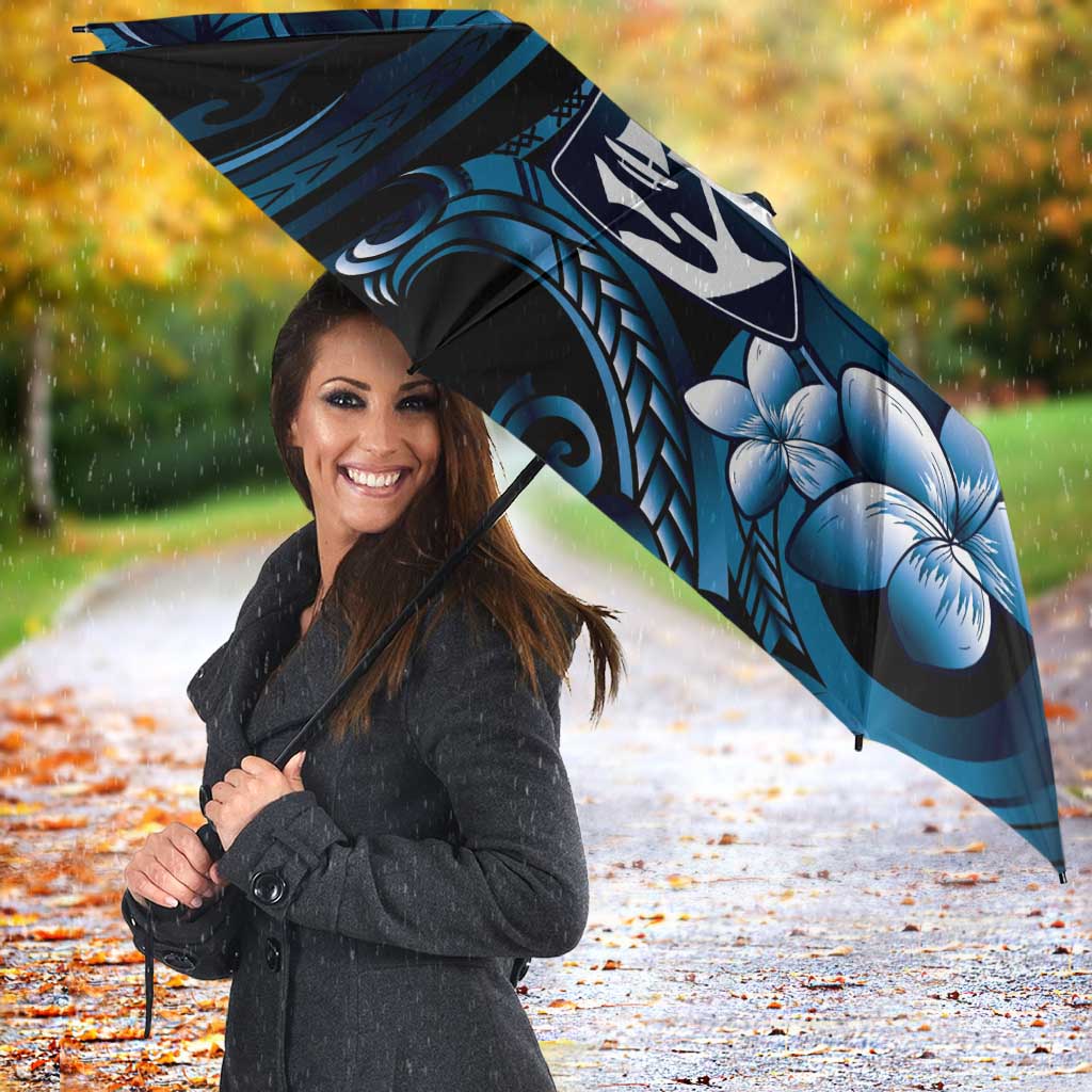 Blue Hafa Adai Guam Umbrella Chamorro Latte Stone Hand With Plumeria - Polynesian Pride