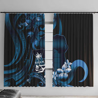 Blue Hafa Adai Guam Window Curtain Chamorro Latte Stone Hand With Plumeria