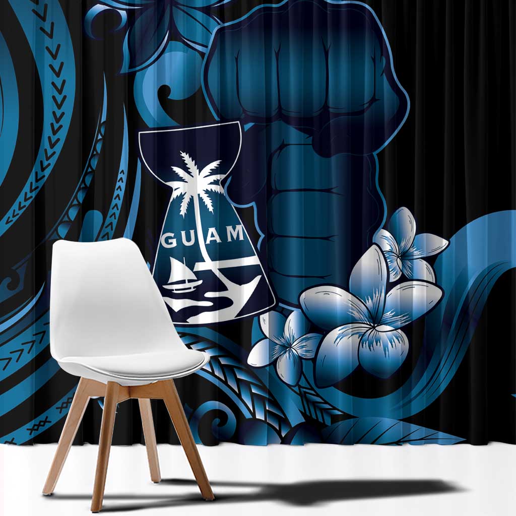 Blue Hafa Adai Guam Window Curtain Chamorro Latte Stone Hand With Plumeria