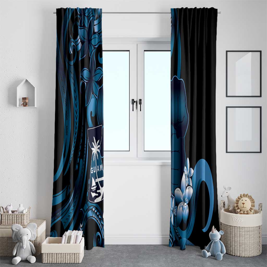 Blue Hafa Adai Guam Window Curtain Chamorro Latte Stone Hand With Plumeria