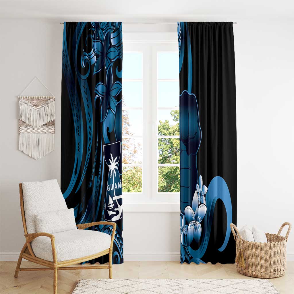Blue Hafa Adai Guam Window Curtain Chamorro Latte Stone Hand With Plumeria