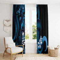 Blue Hafa Adai Guam Window Curtain Chamorro Latte Stone Hand With Plumeria