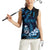 Blue Hafa Adai Guam Women Sleeveless Polo Shirt Chamorro Latte Stone Hand With Plumeria